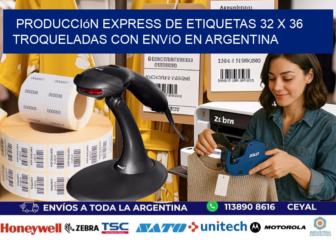 Producción express de etiquetas 32 x 36 troqueladas con envío en Argentina