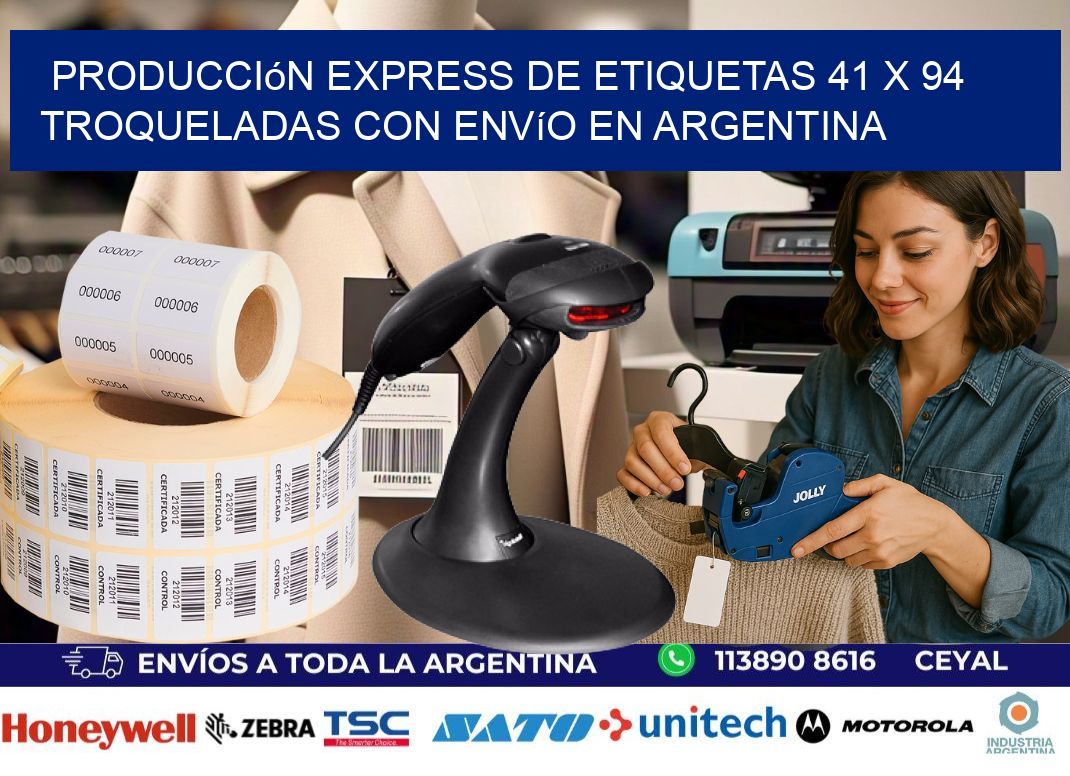 Producción express de etiquetas 41 x 94 troqueladas con envío en Argentina