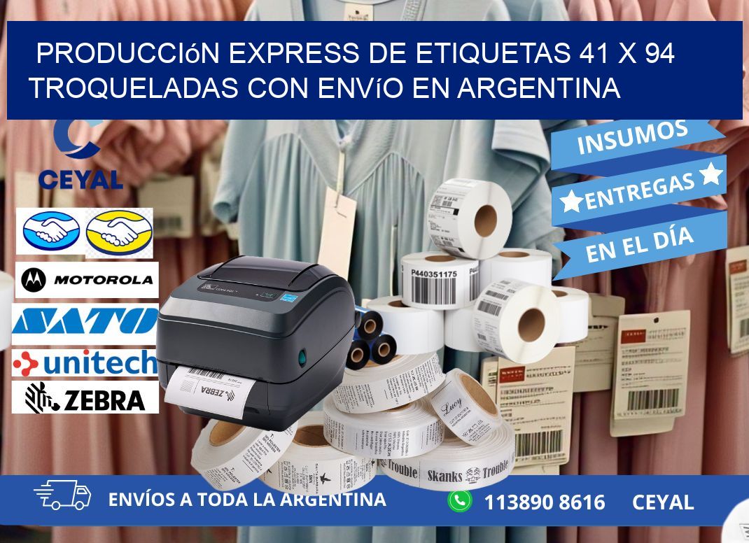 Producción express de etiquetas 41 x 94 troqueladas con envío en Argentina