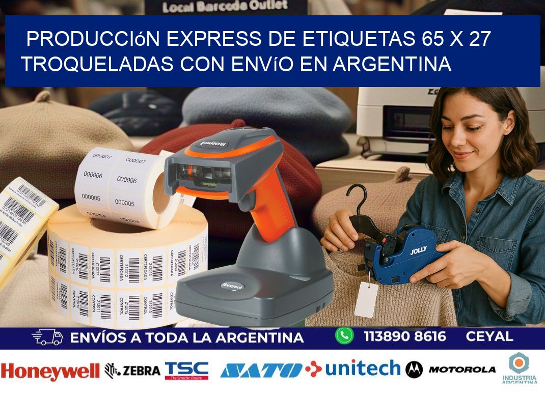 Producción express de etiquetas 65 x 27 troqueladas con envío en Argentina