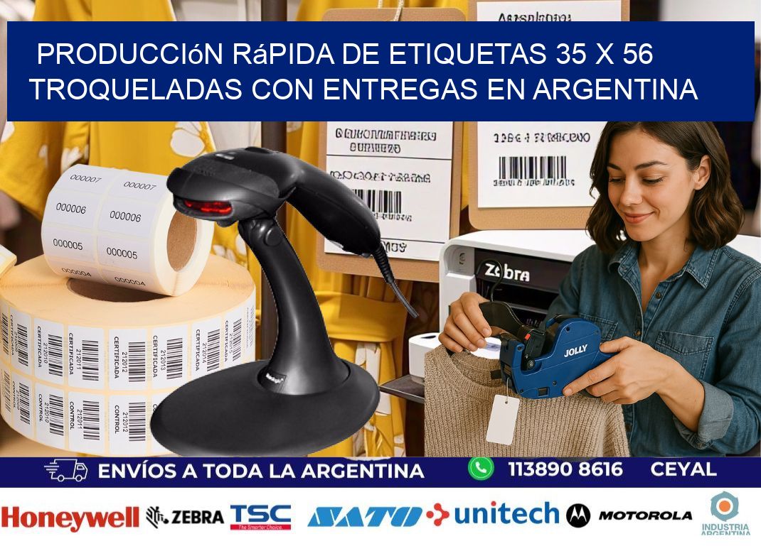 Producción rápida de etiquetas 35 x 56 troqueladas con entregas en Argentina