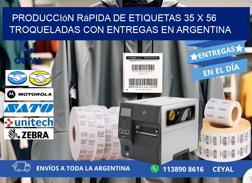 Producción rápida de etiquetas 35 x 56 troqueladas con entregas en Argentina