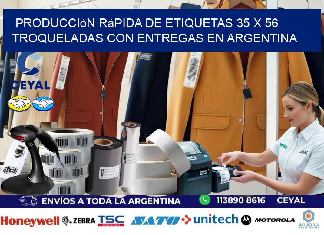 Producción rápida de etiquetas 35 x 56 troqueladas con entregas en Argentina
