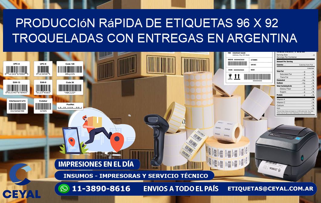 Producción rápida de etiquetas 96 x 92 troqueladas con entregas en Argentina