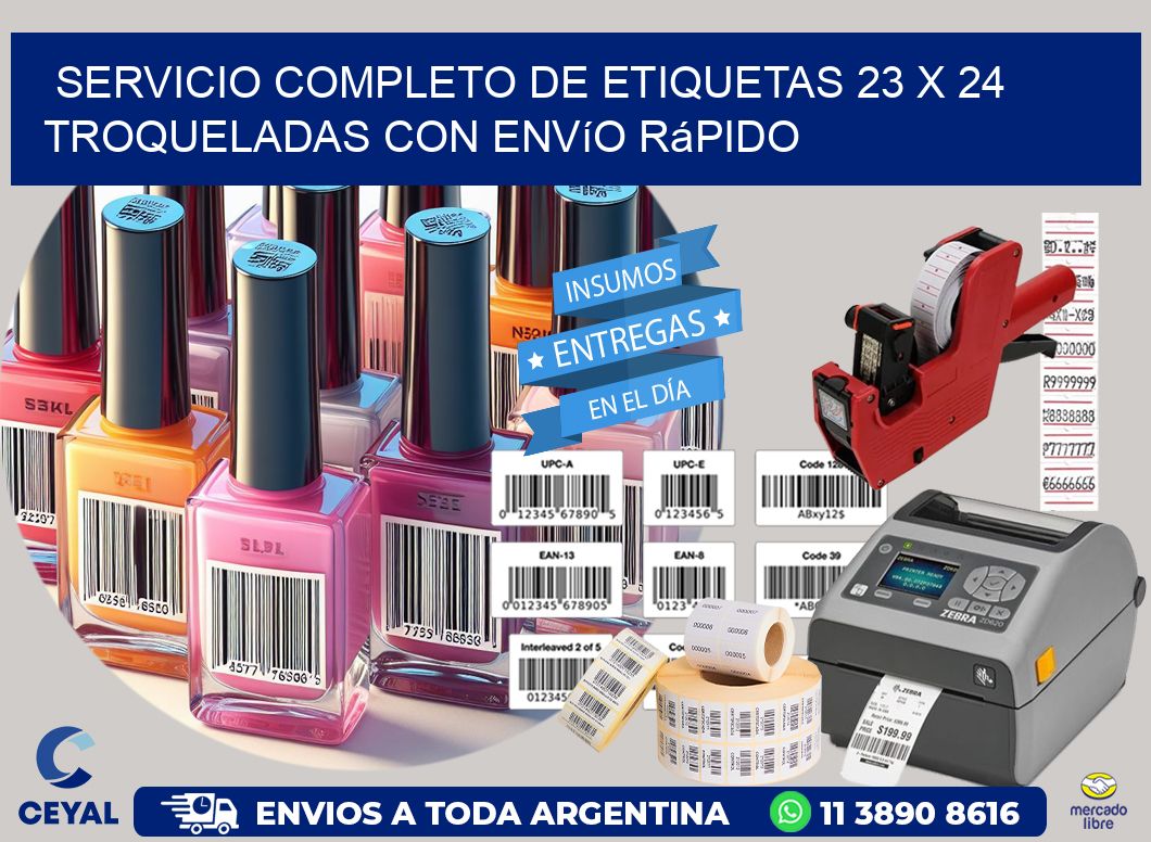 Servicio completo de etiquetas 23 x 24 troqueladas con envío rápido