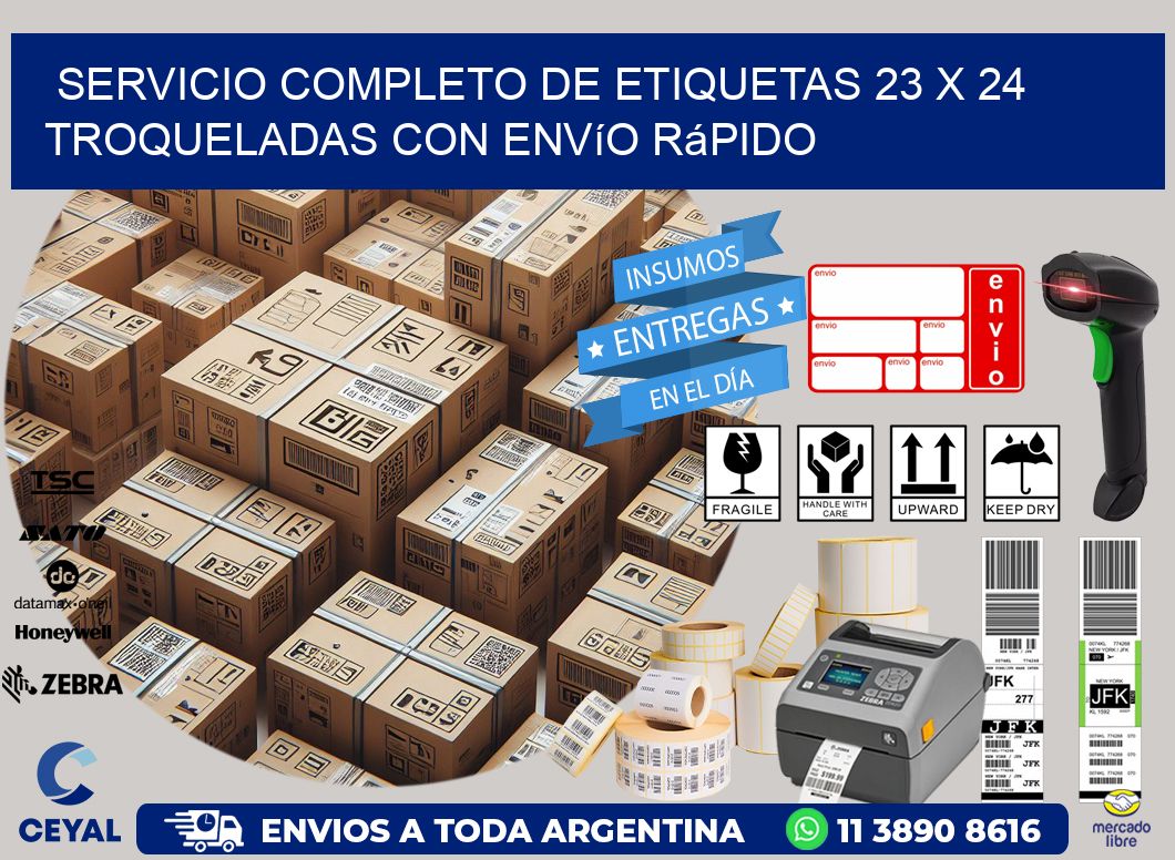 Servicio completo de etiquetas 23 x 24 troqueladas con envío rápido