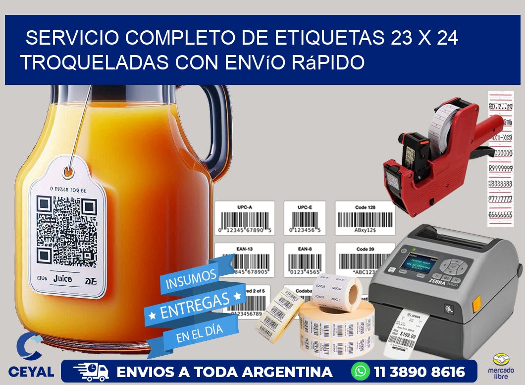Servicio completo de etiquetas 23 x 24 troqueladas con envío rápido
