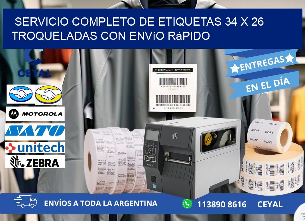 Servicio completo de etiquetas 34 x 26 troqueladas con envío rápido