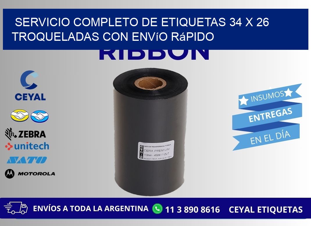 Servicio completo de etiquetas 34 x 26 troqueladas con envío rápido