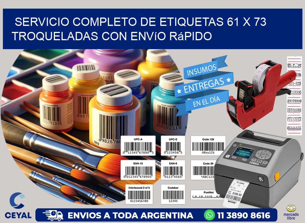 Servicio completo de etiquetas 61 x 73 troqueladas con envío rápido