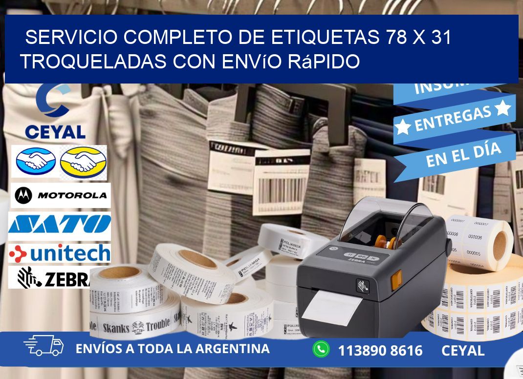 Servicio completo de etiquetas 78 x 31 troqueladas con envío rápido
