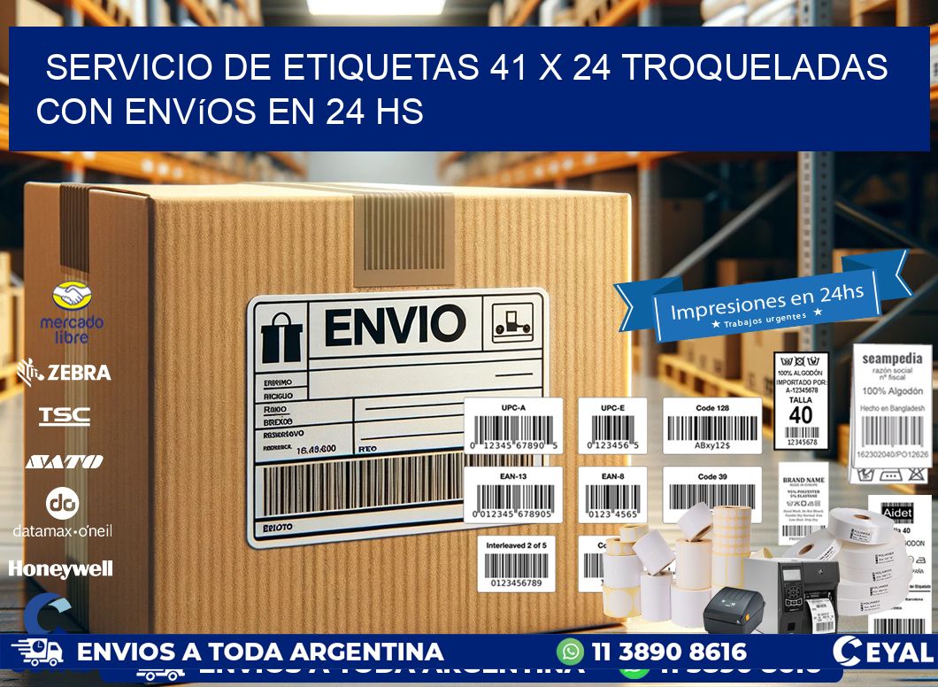 Servicio de etiquetas 41 x 24 troqueladas con envíos en 24 hs