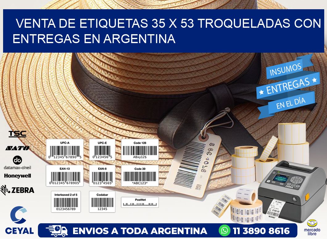 Venta de etiquetas 35 x 53 troqueladas con entregas en Argentina