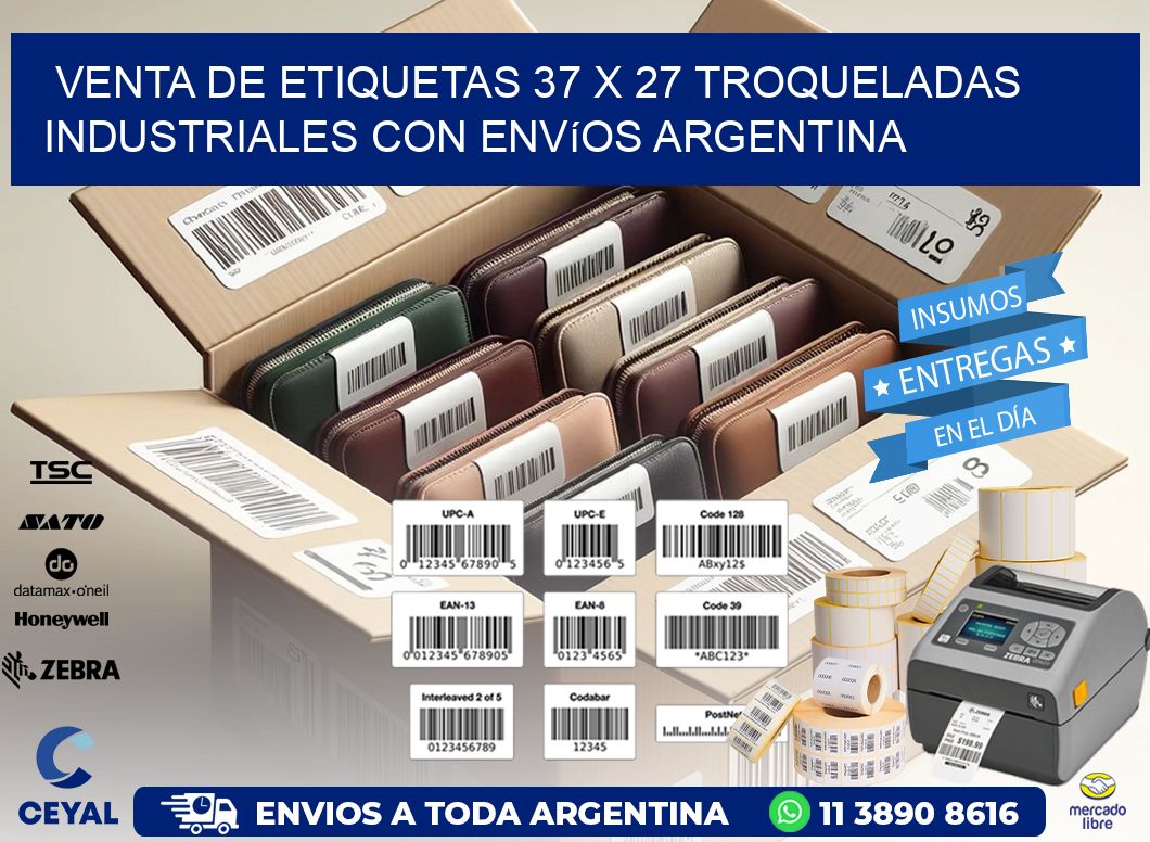 Venta de etiquetas 37 x 27 troqueladas industriales con envíos Argentina