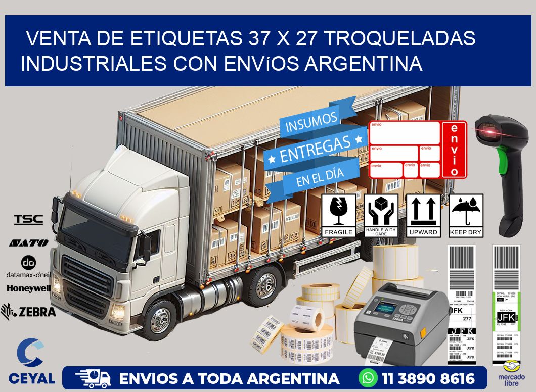 Venta de etiquetas 37 x 27 troqueladas industriales con envíos Argentina