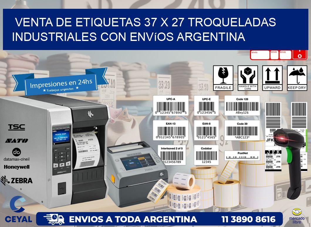 Venta de etiquetas 37 x 27 troqueladas industriales con envíos Argentina