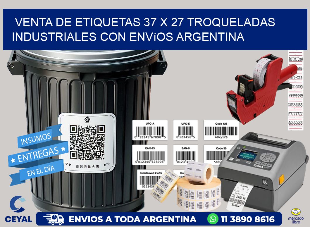 Venta de etiquetas 37 x 27 troqueladas industriales con envíos Argentina