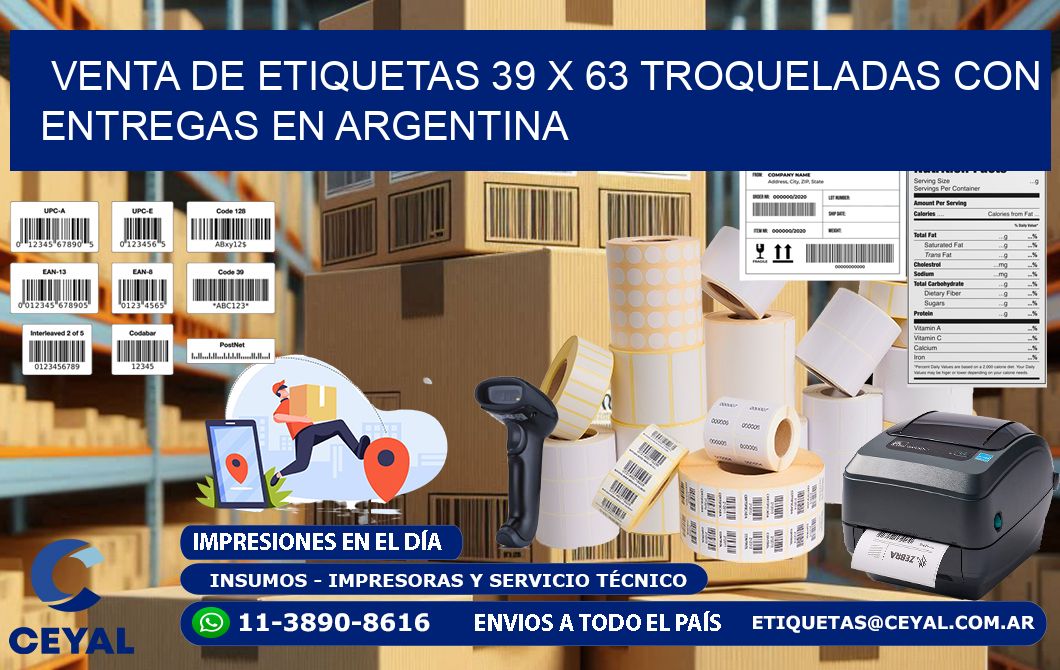 Venta de etiquetas 39 x 63 troqueladas con entregas en Argentina