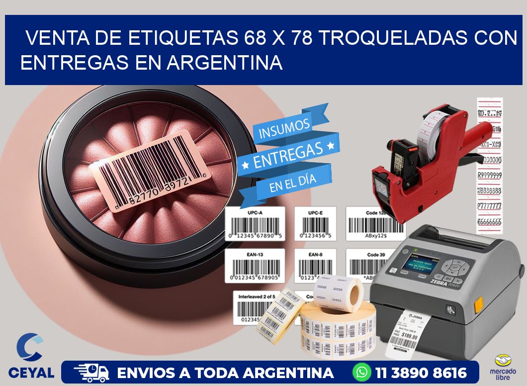 Venta de etiquetas 68 x 78 troqueladas con entregas en Argentina