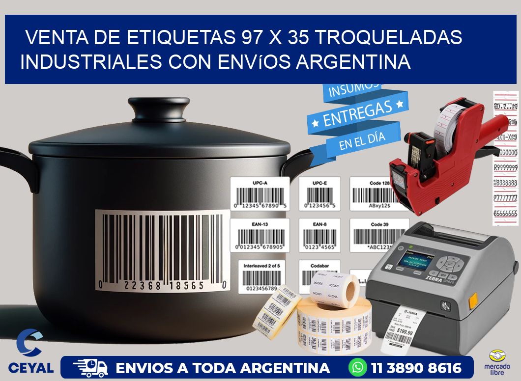 Venta de etiquetas 97 x 35 troqueladas industriales con envíos Argentina