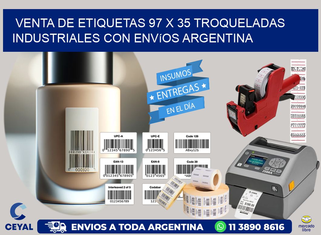 Venta de etiquetas 97 x 35 troqueladas industriales con envíos Argentina