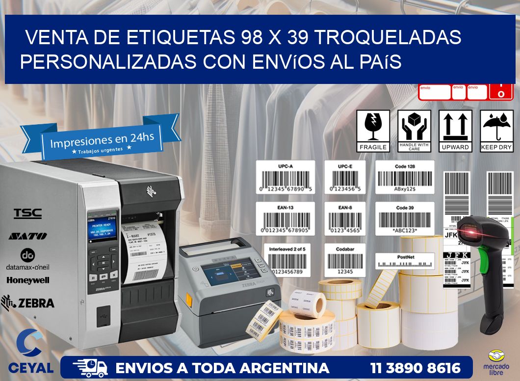 Venta de etiquetas 98 x 39 troqueladas personalizadas con envíos al país