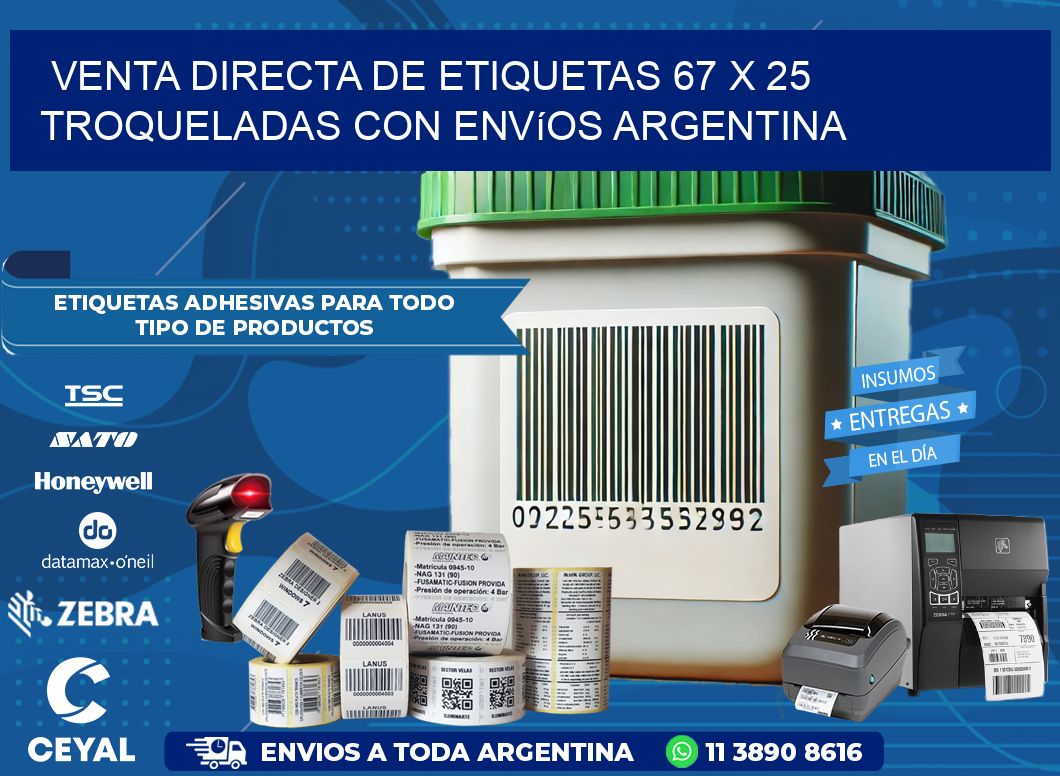 Venta directa de etiquetas 67 x 25 troqueladas con envíos Argentina