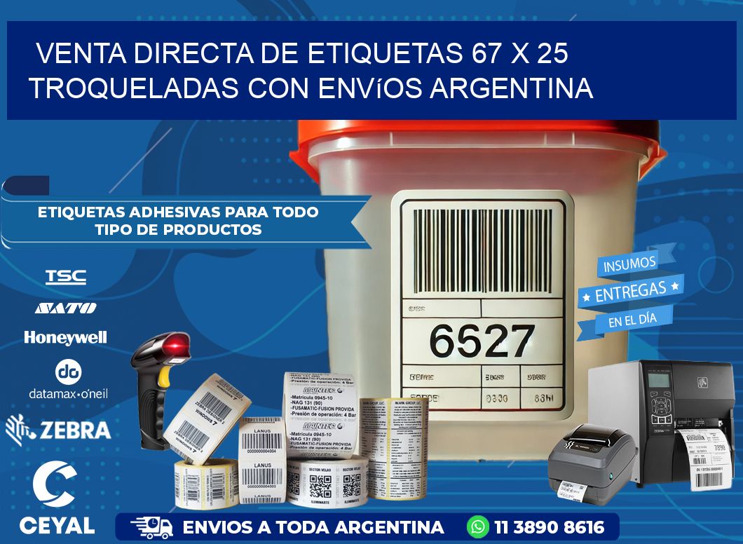 Venta directa de etiquetas 67 x 25 troqueladas con envíos Argentina
