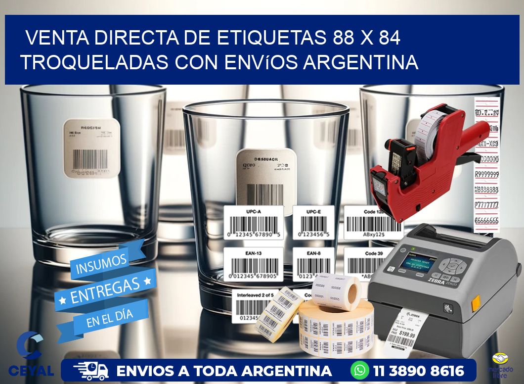 Venta directa de etiquetas 88 x 84 troqueladas con envíos Argentina