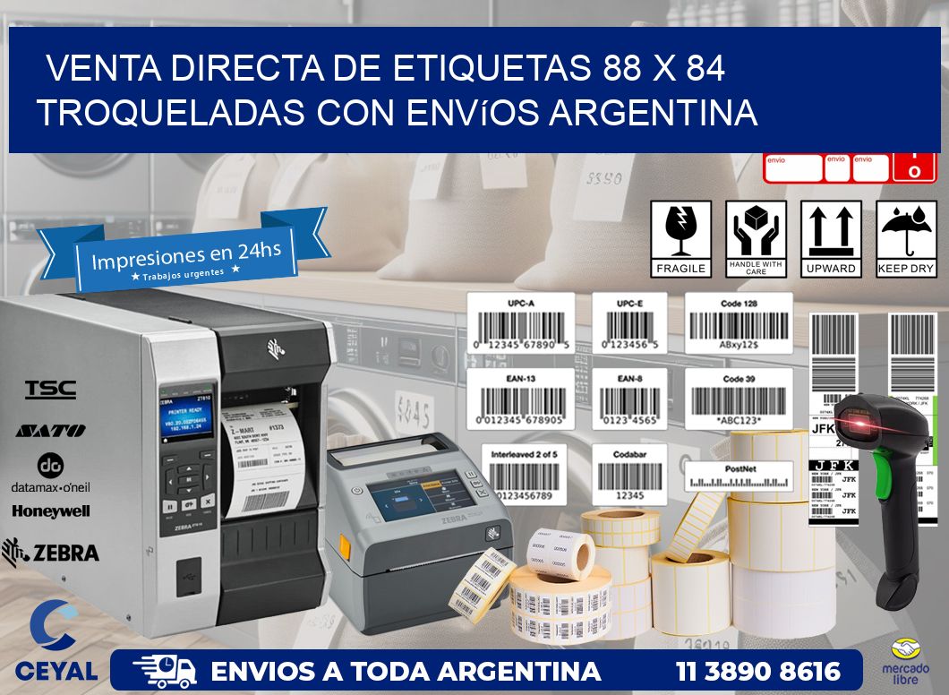 Venta directa de etiquetas 88 x 84 troqueladas con envíos Argentina