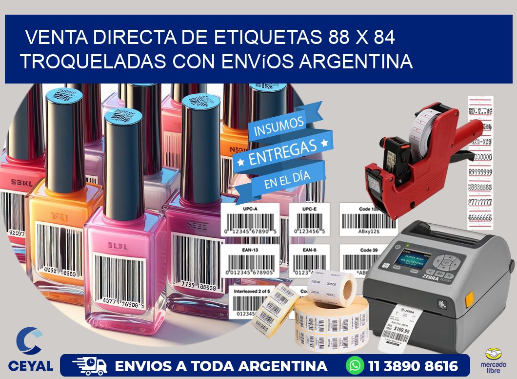Venta directa de etiquetas 88 x 84 troqueladas con envíos Argentina