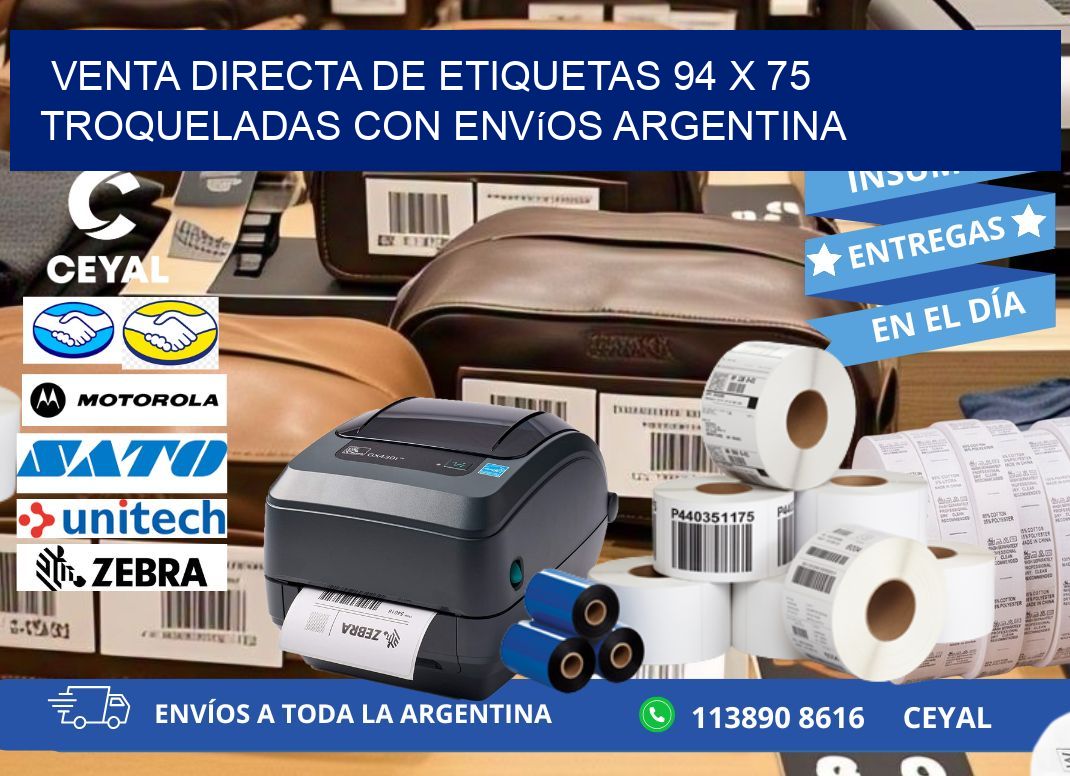 Venta directa de etiquetas 94 x 75 troqueladas con envíos Argentina