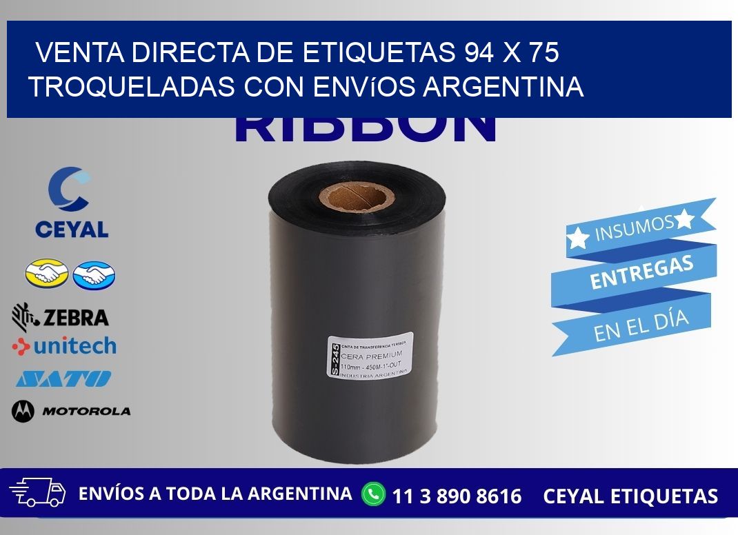 Venta directa de etiquetas 94 x 75 troqueladas con envíos Argentina