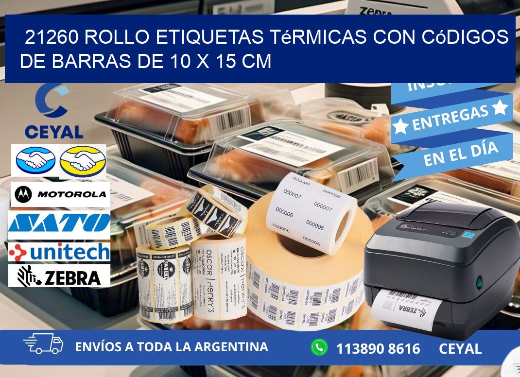 21260 Rollo etiquetas térmicas con Códigos de Barras de 10 x 15 cm