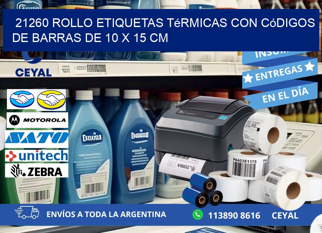 21260 Rollo etiquetas térmicas con Códigos de Barras de 10 x 15 cm