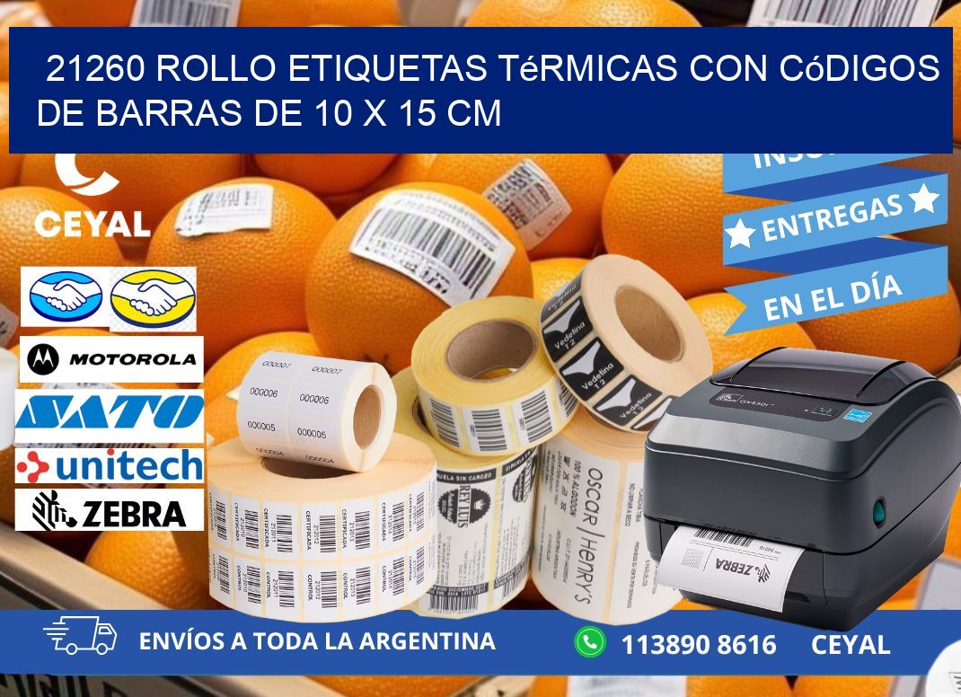 21260 Rollo etiquetas térmicas con Códigos de Barras de 10 x 15 cm