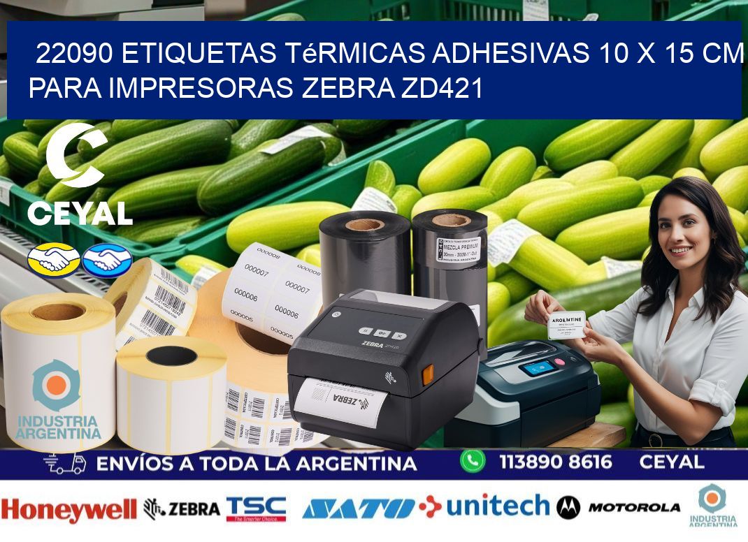 22090 Etiquetas Térmicas Adhesivas 10 x 15 cm para Impresoras Zebra ZD421