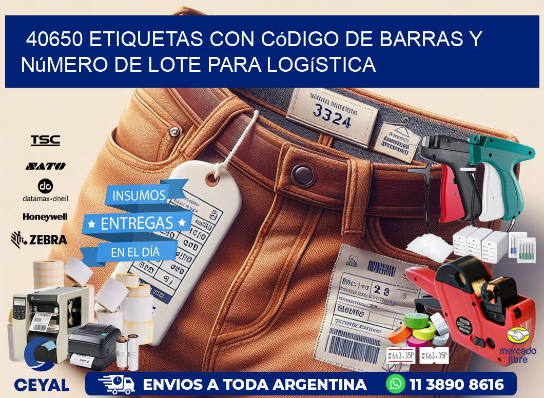 40650 etiquetas con código de barras y número de lote para logística