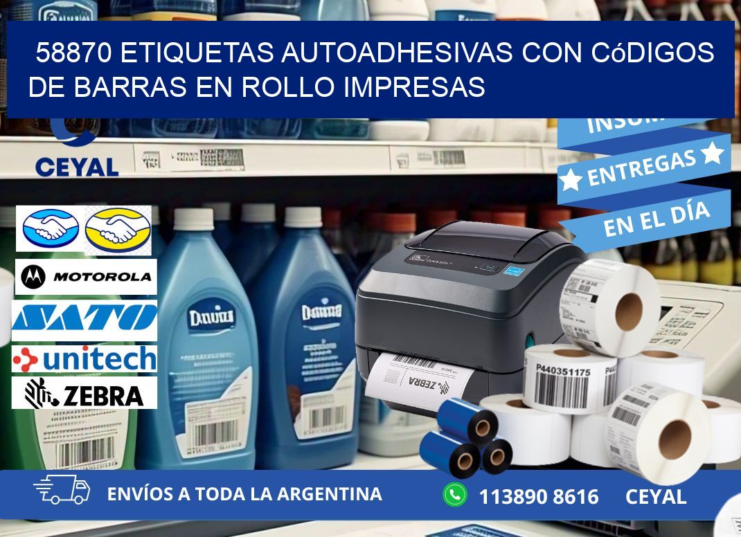 58870 Etiquetas autoadhesivas con códigos de barras en rollo impresas