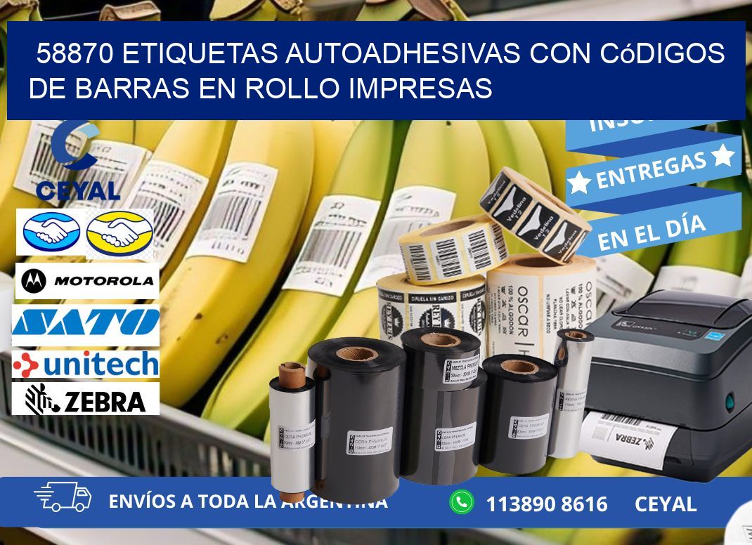 58870 Etiquetas autoadhesivas con códigos de barras en rollo impresas