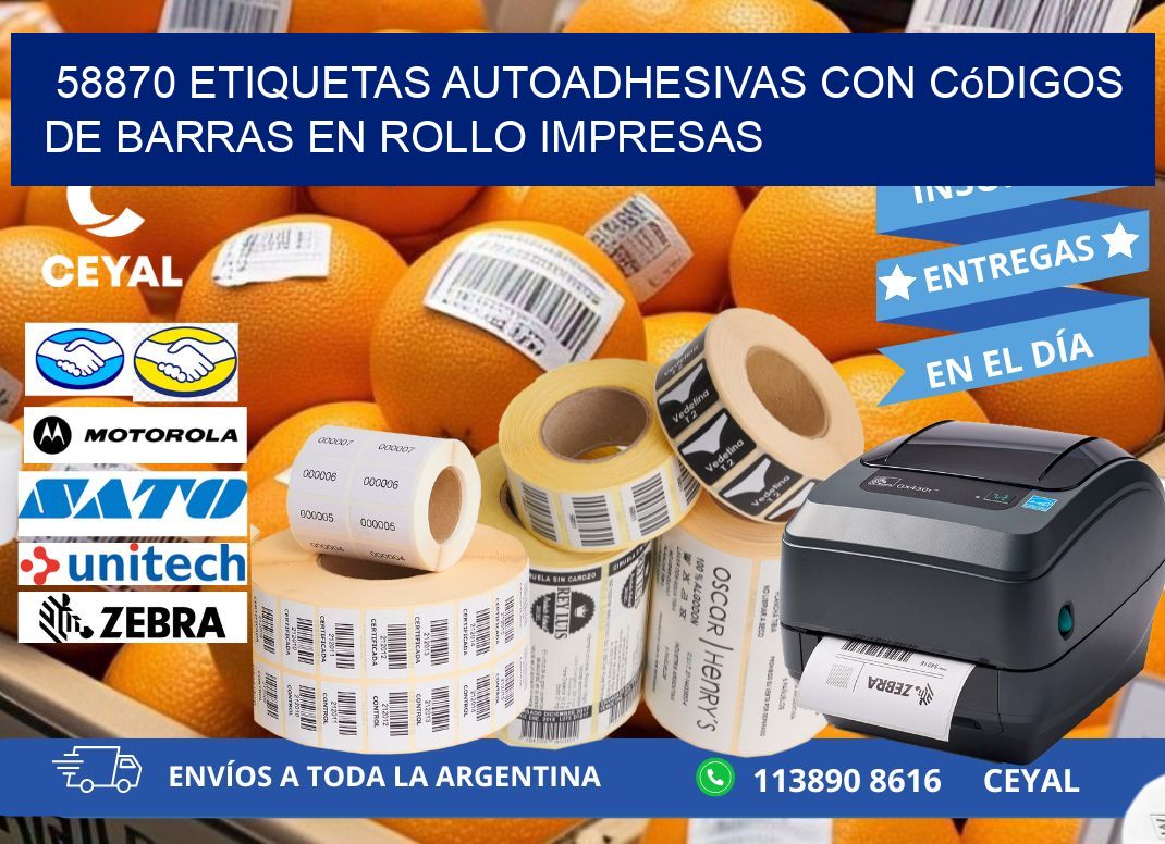 58870 Etiquetas autoadhesivas con códigos de barras en rollo impresas