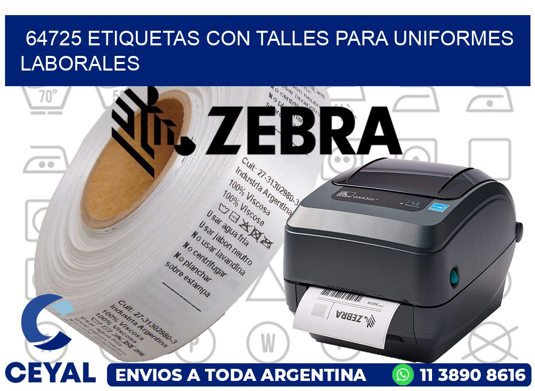 64725 etiquetas con talles para uniformes laborales