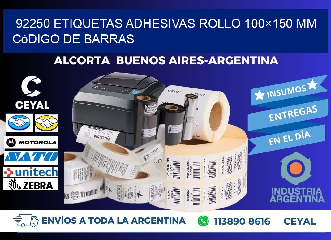92250 etiquetas adhesivas rollo 100×150 mm código de barras