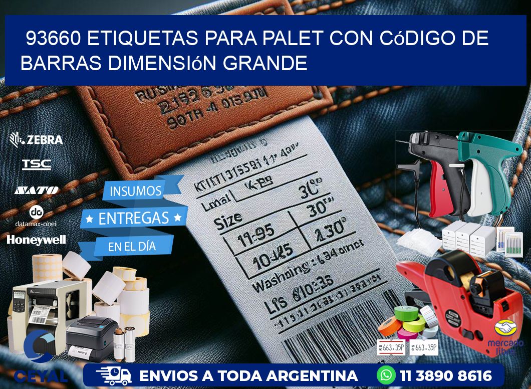 93660 etiquetas para palet con código de barras dimensión grande