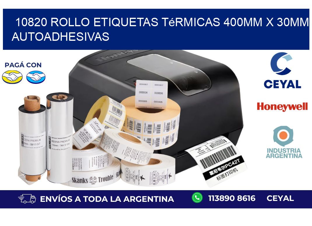 10820 Rollo Etiquetas Térmicas 400mm X 30mm Autoadhesivas