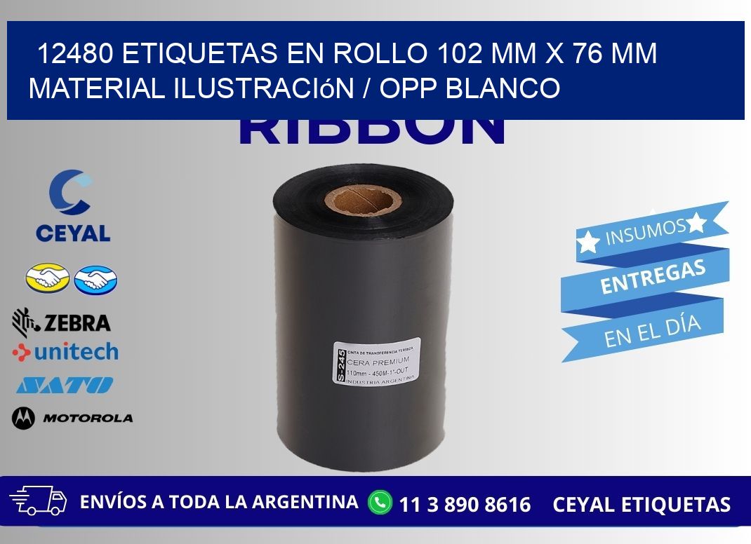 12480 Etiquetas en rollo 102 mm x 76 mm material Ilustración / OPP Blanco