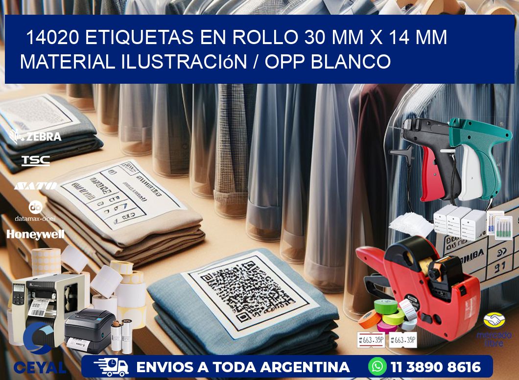14020 Etiquetas en rollo 30 mm x 14 mm material Ilustración / OPP Blanco