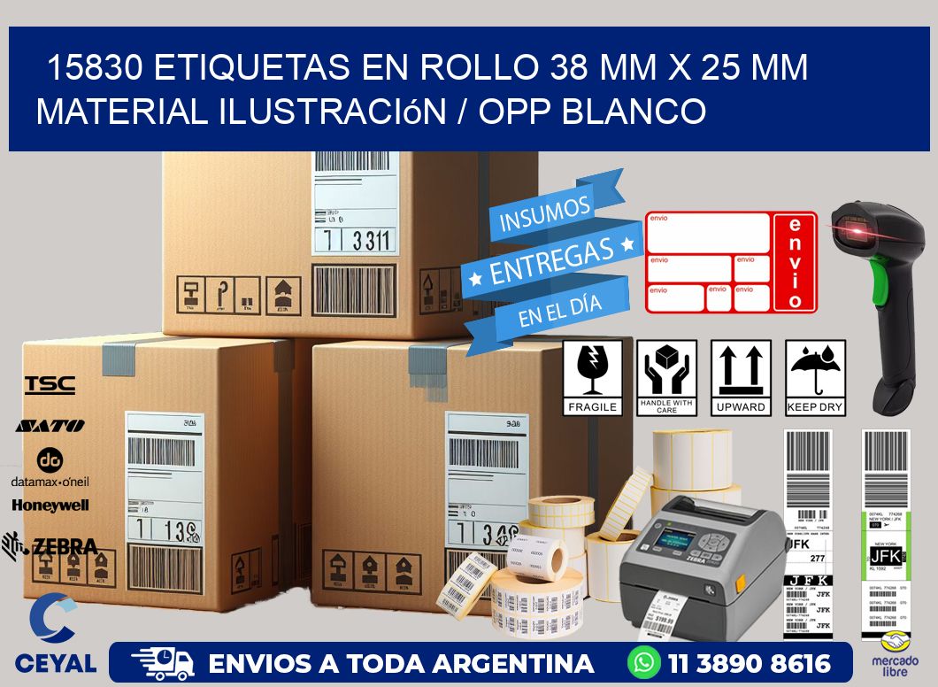 15830 Etiquetas en rollo 38 mm x 25 mm material Ilustración / OPP Blanco
