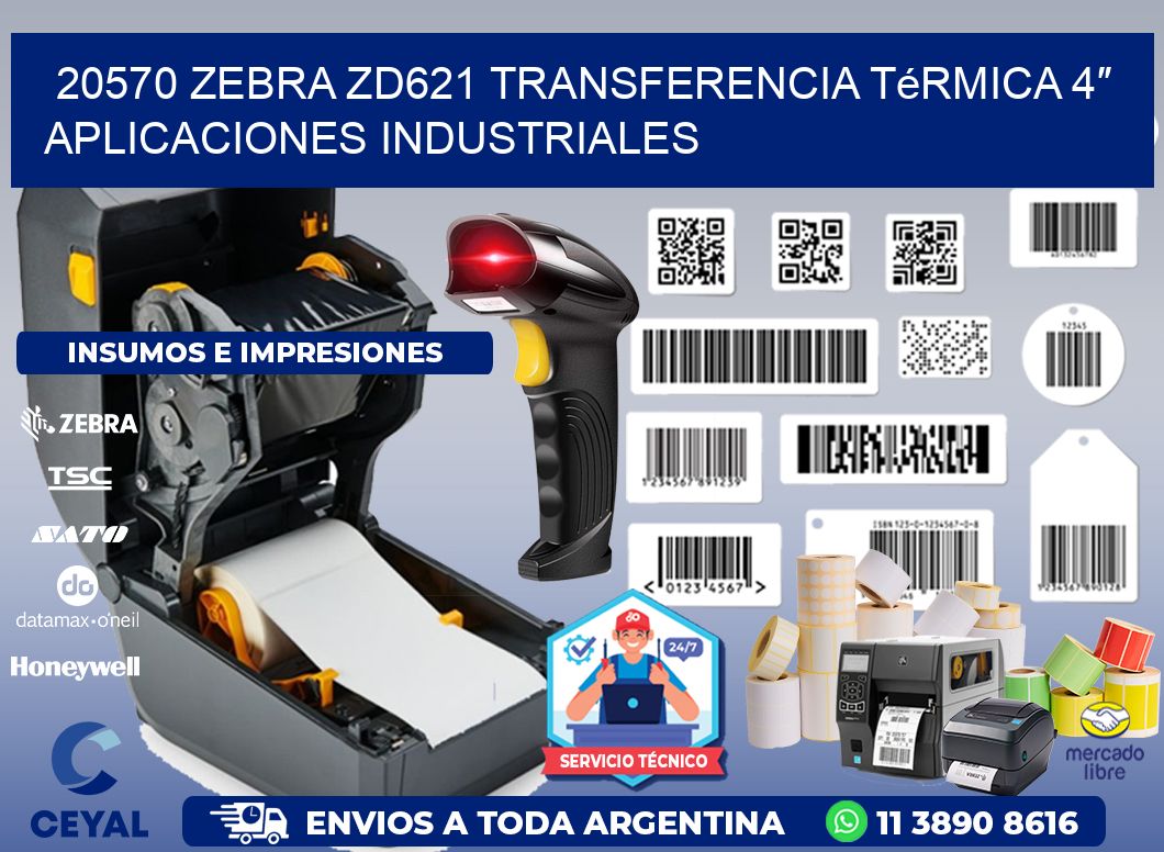 20570 Zebra ZD621 transferencia térmica 4″ aplicaciones industriales
