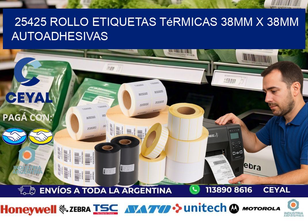25425 Rollo Etiquetas Térmicas 38mm X 38mm Autoadhesivas